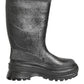 Metallic Black Pull On Rain Boots Shoes