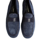 Blue Suede Leather Loafers Moccasin Shoes