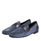 Blue Suede Leather Loafers Moccasin Shoes