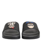 Black Leather Slides Flats Beachwear Shoes