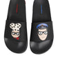 Black Leather Slides Flats Beachwear Shoes