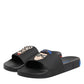 Black Leather Slides Flats Beachwear Shoes