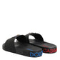 Black Leather Slides Flats Beachwear Shoes