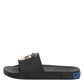 Black Leather Slides Flats Beachwear Shoes
