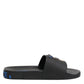 Black Leather Slides Flats Beachwear Shoes