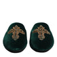 Green Velvet Cross Embellished Slippers Shoes