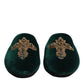 Green Velvet Cross Embellished Slippers Shoes