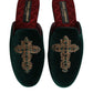 Green Velvet Cross Embellished Slippers Shoes