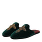 Green Velvet Cross Embellished Slippers Shoes