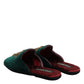 Green Velvet Cross Embellished Slippers Shoes