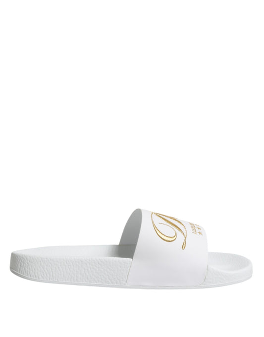 White Leather Slides Sandals Beachwear Shoes