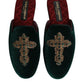 Green Velvet Cross Embellished Slippers Shoes