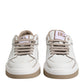 White Brown Leather Low Top Men Sneakers Shoes