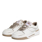 White Brown Leather Low Top Men Sneakers Shoes