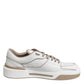 White Brown Leather Low Top Men Sneakers Shoes