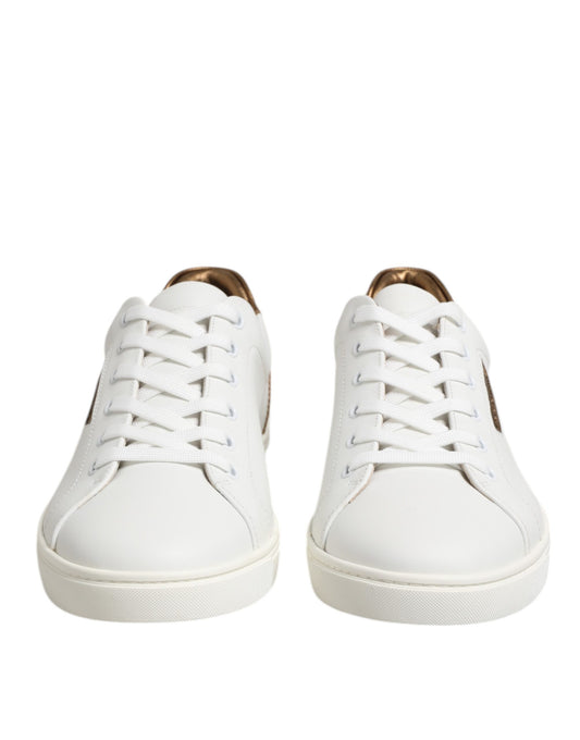 White Brown Leather Low Top Men Sneakers Shoes