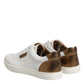 White Brown Leather Low Top Men Sneakers Shoes