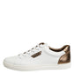 White Brown Leather Low Top Men Sneakers Shoes