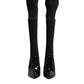 Black Leather Ribbed Knit Knee Boots Shoes