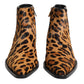 Brown Leopard Calf Fur Ankle Boots Shoes