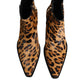 Brown Leopard Calf Fur Ankle Boots Shoes