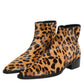 Brown Leopard Calf Fur Ankle Boots Shoes