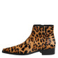 Brown Leopard Calf Fur Ankle Boots Shoes