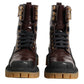 Maroon Leather Mid Calf Biker Boots Shoes