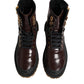 Maroon Leather Mid Calf Biker Boots Shoes