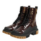 Maroon Leather Mid Calf Biker Boots Shoes