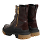 Maroon Leather Mid Calf Biker Boots Shoes