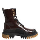 Maroon Leather Mid Calf Biker Boots Shoes