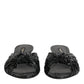 Black Leather Heels Slides Sandals Shoes
