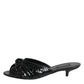 Black Leather Heels Slides Sandals Shoes