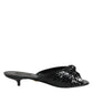 Black Leather Heels Slides Sandals Shoes