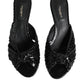 Black Leather Heels Slides Sandals Shoes