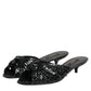 Black Leather Heels Slides Sandals Shoes