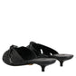 Black Leather Heels Slides Sandals Shoes