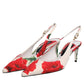White Floral Heels Slingback Sandals Shoes