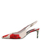 White Floral Heels Slingback Sandals Shoes