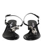 Black Leather Crystal Ankle Strap Sandals Shoes