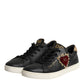 Black Leather Sacred Heart Sneakers Shoes