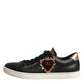 Black Leather Sacred Heart Sneakers Shoes
