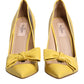 Yellow Patent Leather PVC Bow Heels Pumps Shoes