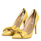 Yellow Patent Leather PVC Bow Heels Pumps Shoes