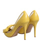 Yellow Patent Leather PVC Bow Heels Pumps Shoes