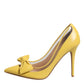 Yellow Patent Leather PVC Bow Heels Pumps Shoes