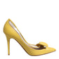 Yellow Patent Leather PVC Bow Heels Pumps Shoes