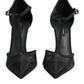 Black Mesh T-strap Stiletto High Heels Shoes