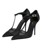 Black Mesh T-strap Stiletto High Heels Shoes